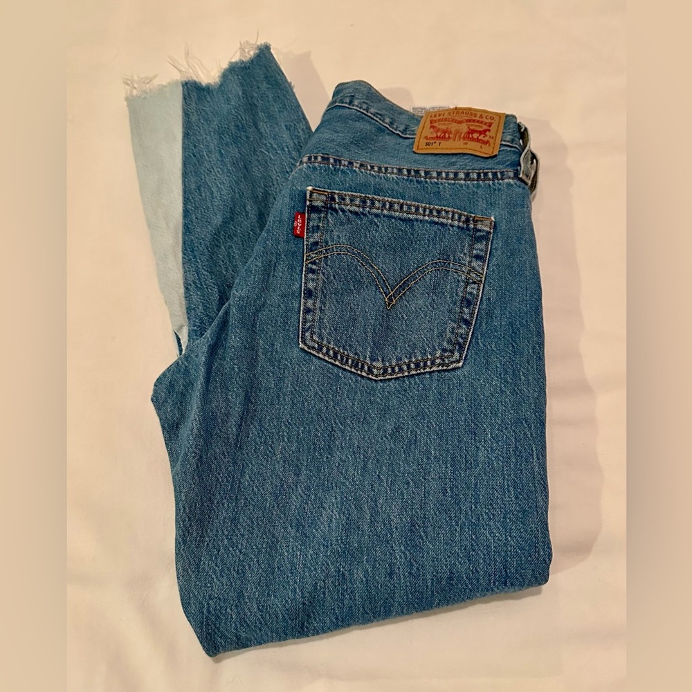 Levi’s, size 26x26, cropped 501 two-tone mid rise jeans